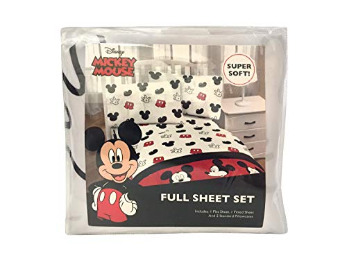 Image of Jay Franco Kids Sheet Set with Fitted, Flat Sheets & Pillow Cover - Ultra-Soft Bedding with Pillowcase for Room Decor, White - Mickey Mouse, 4 Piece Full