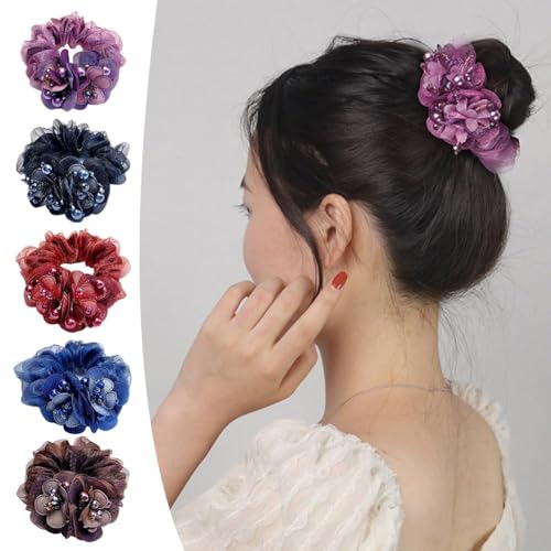 Ctdwnt CTDWNT-F2FAC0 Flower Hair Scrunchies For Women,Rhinestone Elastic Hair Bands,Large Organza Elastic Hair Ties thumb #3
