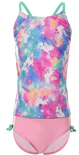 Image of DUSISHIDAN Kid's Girls Swimsuits Cute Rainbow Unicorn Two Piece Tankini Sets Bathing Suits