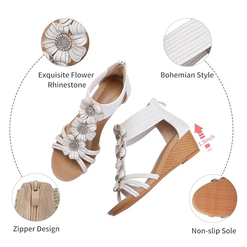 WOJWSKI Wedge Sandals for Women Bohemia Flower Open Toe Gladiator Platform Roman High Heel Casual Summer Dressy Beach Womens Sandals3