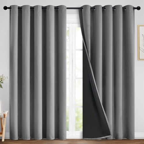Image of Yakamok Grey Blackout Curtains 84 Inches Long for Bedroom 70 inch Wide 2 Pcs | Blackout Curtain Panels for Bedroom, 2 Thick Layers Grommet Top Thermal Insulated Drapes with Black Liner for Living Room