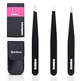 Tweezers for Eyebrows,Set of 3 Precision Stainless Steel Eyebrow Tweezers - Flat, Slant and Point Tweezers for Men Ingrown Hair Remover(Black)