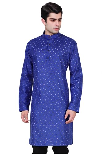 Image of SKAVIJ Mens Cotton Long Sleeve Tunic Printed Kurta