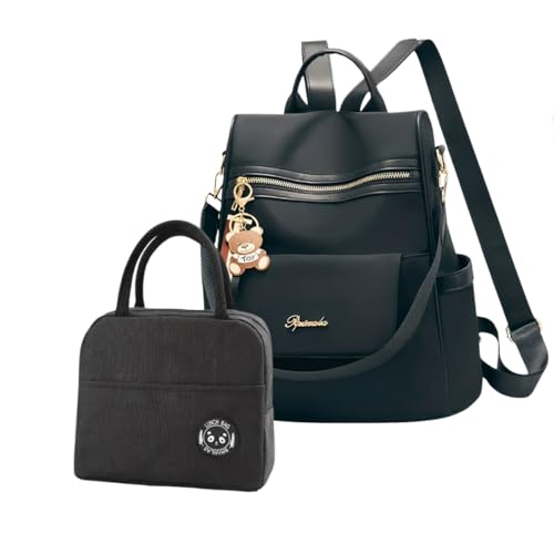 Kit Mochila Anti Furto Feminina Casual Elegante Bolsa Térmica Resistente Alça Costa Mochilinha Viagem Forrada Reforçada Moda Tendência Faculdade Prova da Água Versátil (Preto)