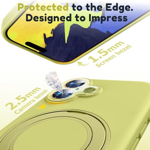 Image of Silicone 360 Spin Magnetic Stand Case for iPhone 17, [Compatible with Mag-Safe][Reinforced Hard Camera Protection] Liquid Silicone Rubber Phone Case Cover with Ring, Camera Button, Butter Yellow