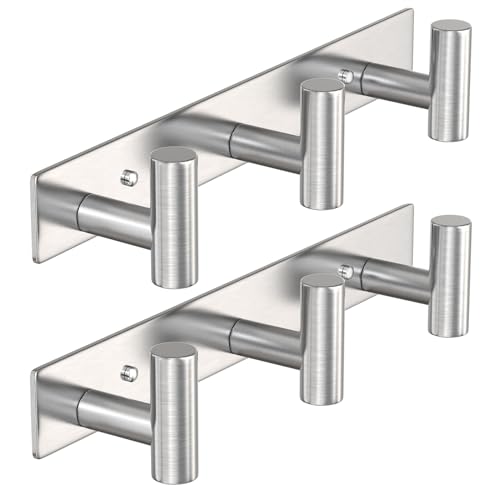 Image of PMMASTO Stainless Steel Coat Rack Wall Mounted, Heavy Duty Metal Hook Rail for Hanging Coats Hats Towels Robes Bags, Modern Wall Hooks Organizer (Silver, 3 inchT Hooks, 2 Pack)