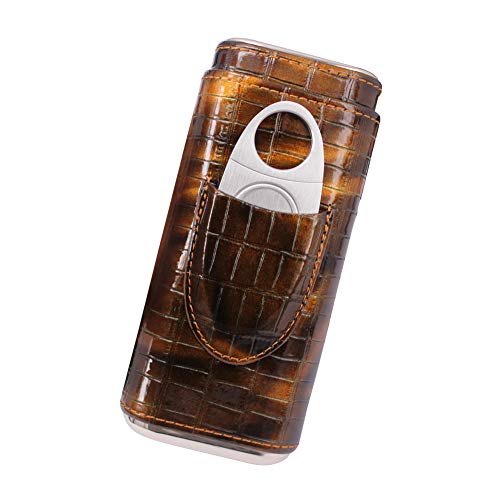 TOIKA Sturdy Travel Cigar Case,3- Finger Elegant Leather Small Cigar Humidor with Cedar Wood Lined and Cutter