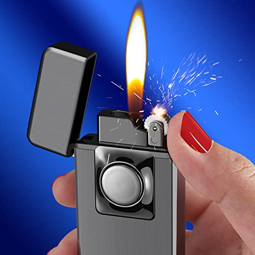 Jet Torch Lighter, Creative Dual Flame Lighter With 6Pcs Flint Stone, Windproof Butane Gas Lighter, Cool Adjustable Soft Flame And Jet Flame 2 In1,Refillable Butane Lighter For Outdoor Indoor-Blue #TOP5