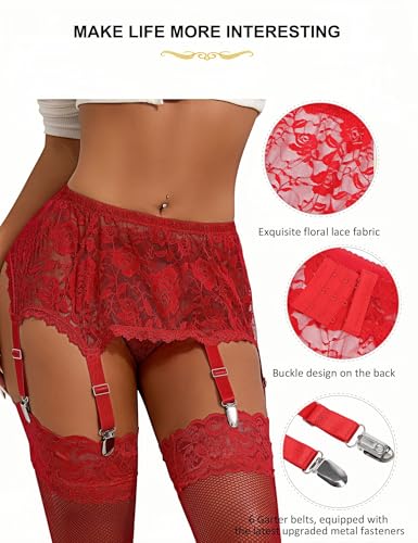 Image of ohyeah 6-Strap Easy Clip Lace Garter Belt for Thigh Highs Stockings Suspender Garter Belts Plus Size Garters Lingerie XS-4XL