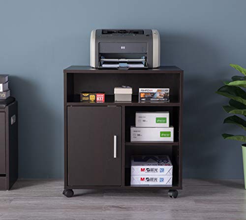 Image of Basicwise Printer Kitchen Office Storage Stand with Casters, Black (QI003556.B)