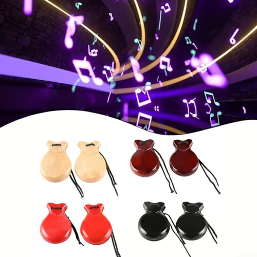 Premium Spanische Kastagnetten 2 Paar für Erwachsene Anfänger Massivholzkonstruktion (Schwarz)