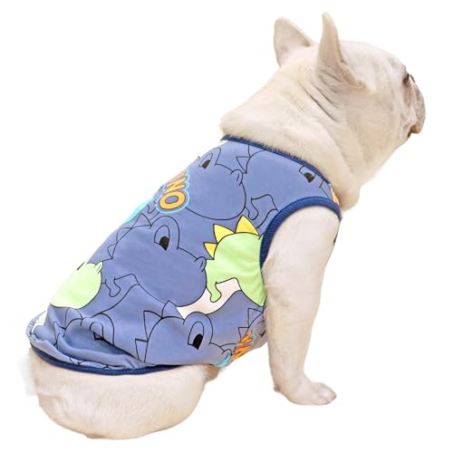 CHEERTAILS Dog Shirts for Small Medium Dogs French Bulldog Clothes,Funny Dog Dinosaur Shirts Frenchie Clothes for Pets, Breathable Puppy Sweatshirts Cotton Tank Top Costume Cats Tshirts,Blue,M