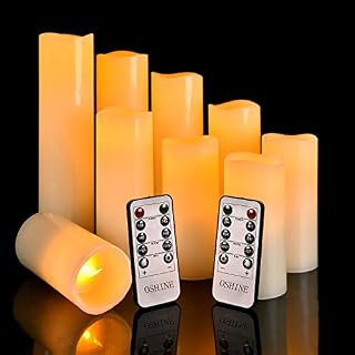 LED Candles OSHINE Flameless Candles (H 4"5" 6"7" 8"9") Set of 9 Real Wax Pillar Flickering Battery Candles With10-key Remote Control Timer 300 Hours(Not Included Batteries)