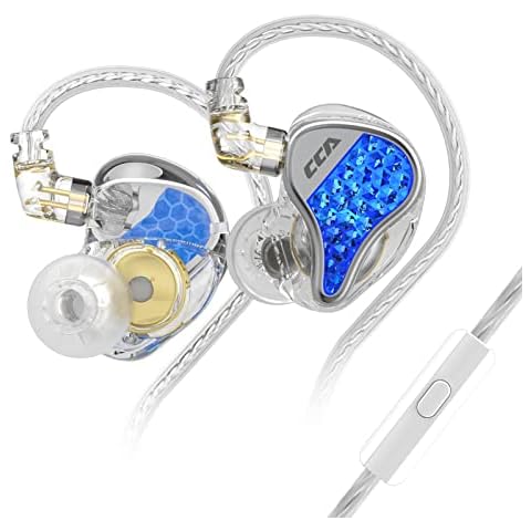 FEDAI CCA Lyra in Ear Monitor, 10MM Dynamic Driver in Ear Earphone IEM with Unique Diamond-Like Faceplate,Detachable Exchangeable 0.75mm 2pin Silver-Plated Cable, HD Microphone(Blue, with Mic) Cover