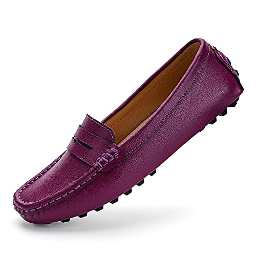 BEAUSEEN Women's Penny Loafers Leather Driving Moccasins Comfort Boat Shoes