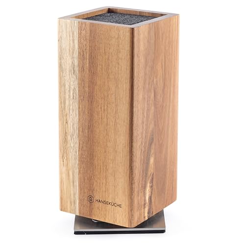 Hanseküche Messerblock - Messerhalter ohne Messer aus Holz Messerbrett (Akazienholz, Mit Borsteneinsatz)