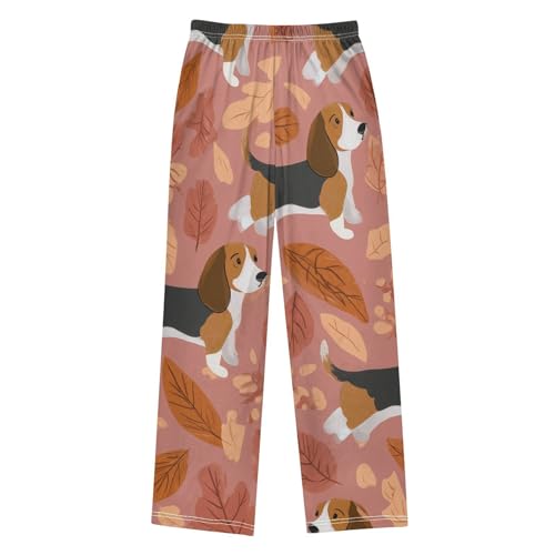 ZZXXB Beagle Maple Leaves Boys Long Pants Soft Trousers Elastic Waist Kids Lounge Bottoms with Pockets S-XL2