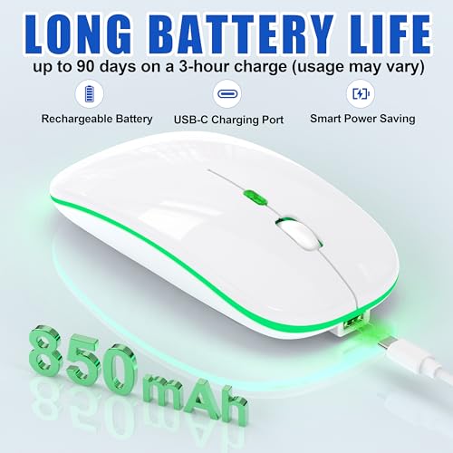 Image of Gizdot-R1 LED Mouse for MacBook Air /iPad /Laptop, Bluetooth Rechargeable Silent Mouse with USB-C, Built-in Mouse Jiggler, 4-Mode Wireless Mouse Compatible with macOS /iOS /Windows /Android