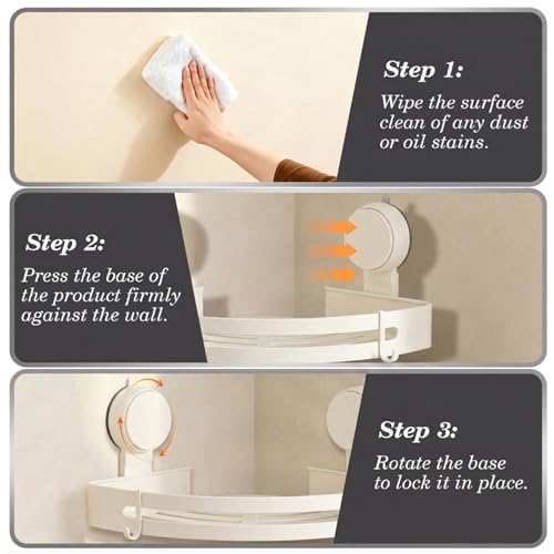 Structoline Suction Cup Shower Caddy(2-Pack Cream White),Single 1.77 Inches High No-Drilling Aluminum Bathroom Organizer with Towel Bar & Hooks,Moder wall Shower Shelf and Storage Decor by Structoline - Image 3