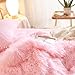 HAIHUA Fluffy Pink Comforter Cover Queen Set, Soft Furry Shaggy Pink Bedding Queen Set 3 Pieces (1 Fuzzy Duvet Cover + 2 Faux Fur Pillow Cases) Fluffy Bed Set, Zipper Closure