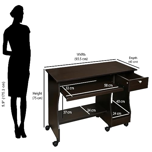 Image of Nilkamal Zenith Engineered Wood Computer Table | Study Desk with Keyboard Tray, 2 Open Shelves, and 1 Drawer (Finish: Teak)