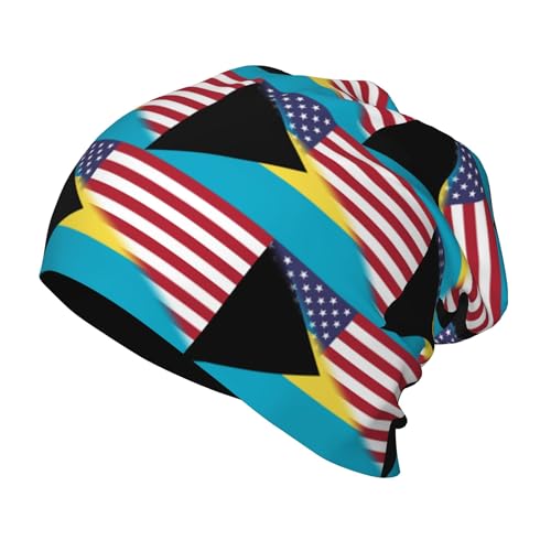 American Flag and Bahamas Flag Kids Leisure Elastic Knitted Hat Junior Large Size Knit Cap Child Beanie Black