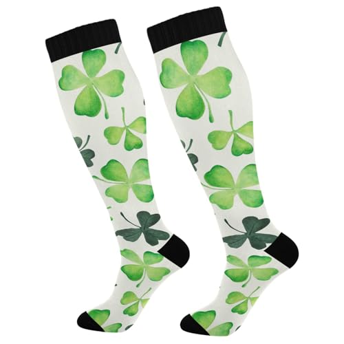 Dussdil Patricks Day Dark Green Clover Compression Socks for Women Men Christmas Circulation Long Knee Socks for Winter Warm Stockings Socks