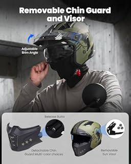 ILM Open Face Motorcycle 3/4 Half Helmet for Men and Women, Vintage Retro Helmet with Visor for Moped ATV Cruiser Scooter DOT Model Z302(Army Green,X-Large)