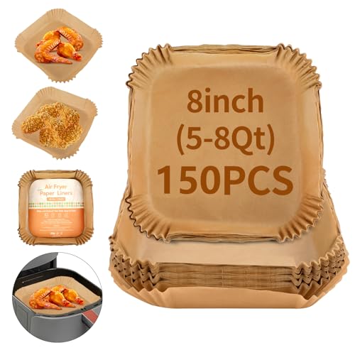 Air Fryer Paper Liners, 150 Pcs Parchment Paper,Non-Stick & Oil-Proof Disposable Liners for Easy Clean up, Fits 5-8 QT Air Fryer Roasting Microwave, Waterproof, Food Grade Baking Paper