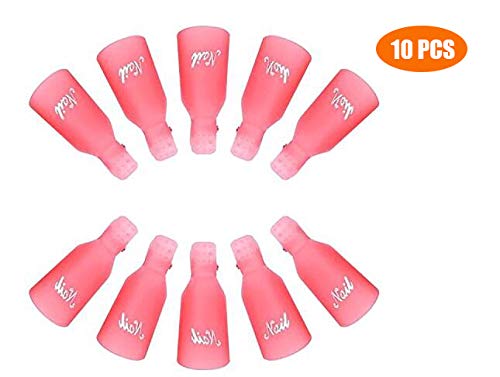 G2PLUS 10 PCS Nail Art Soak Off Cap Clips, UV Gel Polish Remover Wrap Cleaner Tool (Pink)