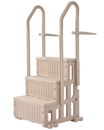 VEVOR Swimming Pool Ladder, 3-Step Double Handrails Stairs with Non-Slip Heavy Duty Steps, Max Load Capacity 400 lbs, for 36-48 Inch Inground & Above-Ground Pools of Any Decking Surface, Taupe
