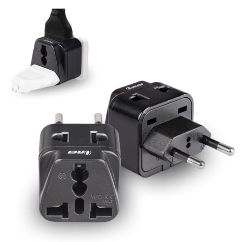 Image of OREI India to Europe Adapter, Russia, Turkey & More - Type C - 2 in 1 - Perfect for Laptop, Camera Charger and More- CE, RoHS - Black.