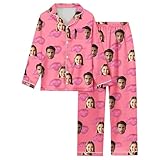Pigiama Personalizzato Uomo Donna Set con Foto in Seta 2 Pezzi con Top Aperto Davanti e Pantaloni Pigiami Abbinati Coppia Fidanzati Divertente per Casa San Valentino Natale,Festa Della Mamma Papà