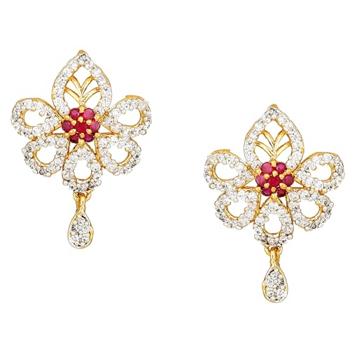 Estele Non-Precious Metal 24 Kt Gold and Silver Plated American Diamond Flower Leaf Drop Earrings for Girls/Womens (B08CQ1YD4X) Amazon Price History, Amazon Price Tracker