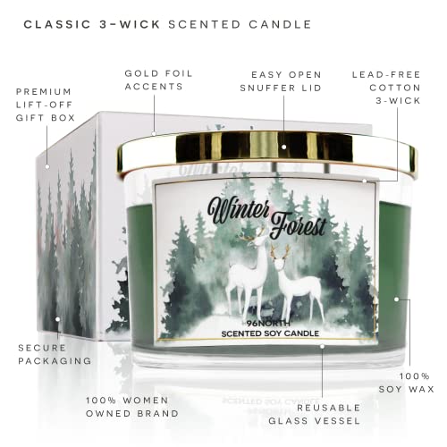 96North Pine Candle | Large 3 Wick Jar Candle | 12 Oz Up To 50 Hours Burning Time | 100% All Natural Soy Wax | Winter Forest Candle | Pine Fir Cedar | Christmas Candle Gift For Men And Women #TOP3