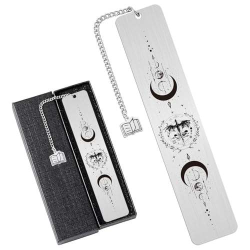 Zaamwoyy Acotar Metal Bookmark Gifts, Fantasy Dragon Book Marks with Round Laser Charm, Inspirational Creative Gift for Women Men Book Lovers Reading Accessories