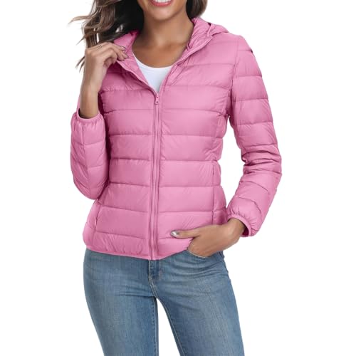Lightweight Puffer Jacket Women Thermal Down Jacket Hooded Quilted Jackets Zip up Winter Coat Cropped Bomber Outwear