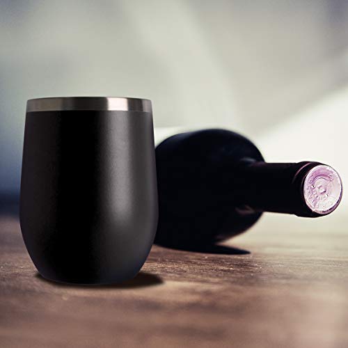 HASLE OUTFITTERS 12oz Wine Tumbler with Lid Stemless Wine Glasses Double Wall Vacuum Travel Mugs stainless steel Coffee Cup for Cold & Hot Drinks Wine Coffee Cocktails Beer 12 Pack Black