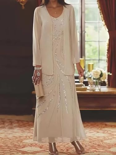 Sequin Chiffon Mother of The Bride Dresses for Wedding Long Sleeve Mother Groom Dress with Jacket2