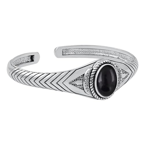 Sterling Silver Jewelry Natural Black Onyx Cuff Bracelets 925 Sterling Silver Overlay Vintage Boho Southwest Theme Jewelry For Men Women thumb #2