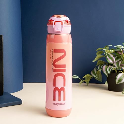 Image of Nayasa Turbo Water Bottle 730ml | BPA Free Plastic | Leak Proof Push Button Cap | School, Office Use | Pink