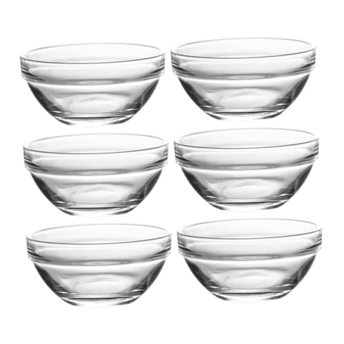 FIXOSHEE 6 pezzi Ciotole in Vetro Trasparente Piccole Resistenti al Calore per Insalate Dessert e Frutta Scodelle Rotonde Impilabili per Uso Quotidiano