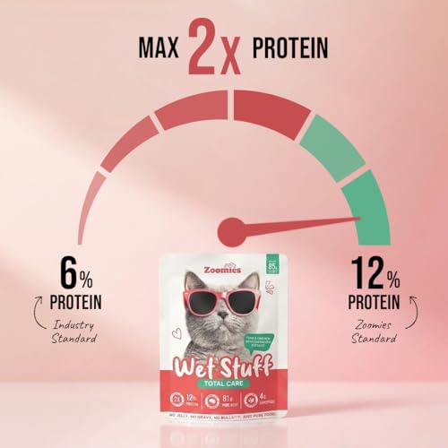 Image of Zoomies Wet Stuff Total Care Cat Wet Food, Tuna & Chicken with Cranberry Extract, 6 x 85g Pouches Pack of 6