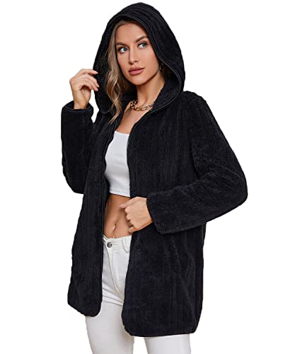 LY VAREY LIN Womens Fuzzy Fleece Sherpa Jacket Zip Up Hooded Cardigans with Pockets