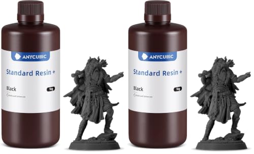 Image of ANYCUBIC Standard 3D Printer Resin Plus, 405nm SLA Fast UV-Curing Resin, High Precision & Rapid Photopolymer for 8K /14K /16K Capable LCD /DLP /SLA 3D Printing (Black, 1000g) (Pack of 2)