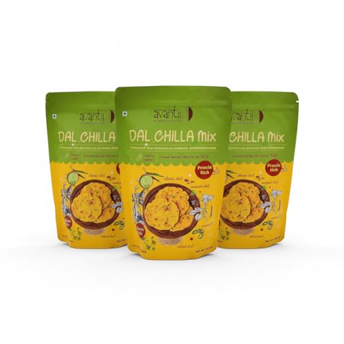 Avantii Mixed Dal Chilla Mix 500g (Pack of 3) | High-Protein Instant Breakfast | Multi Dal & Multigrain Chilla Powder | Ready in 3 Easy Steps Cheela &
