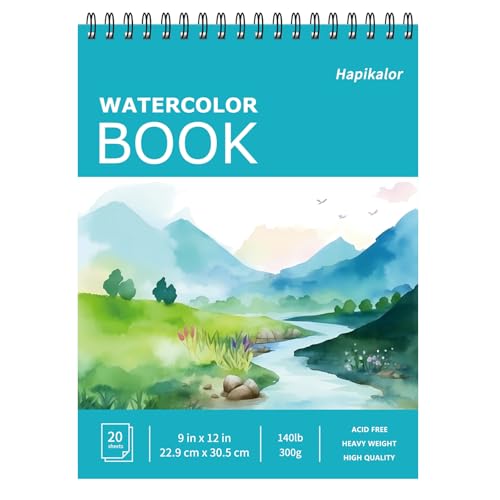 Image of Hapikalor 9 inchx12 inch Watercolor Sketchbook, 1-Pack Spiral Bound, Water Color Paper, 140lb /300gsm Watercolor Paper, Watercolor Notebook, Watercolor Journal, Sketch Pad, School Supplies, Teal