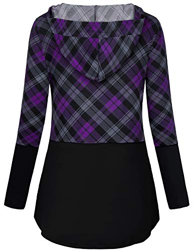 Fall Maternity Clothes, Quinee Womens Long Sleeve V Neck Tops Nursing Blouses For Breastfeeding Mothers Thin Sweatshirts Contrast Postpartum Pullover Hoodies Black Purple Plaid S #TOP2