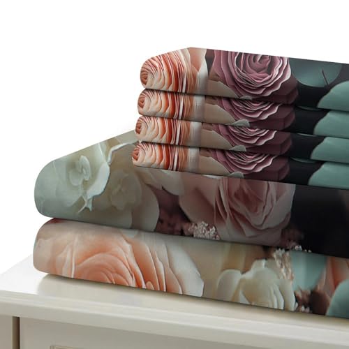 Housse de couette 135x200 microfibre imprimé 3D bouquet romantique pour lit 1 place