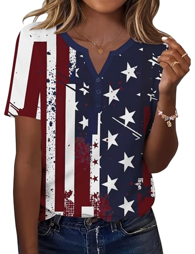 TCOT V Neck Tops for Women Short Sleeve Dressy Casual Blouses T Shirts L